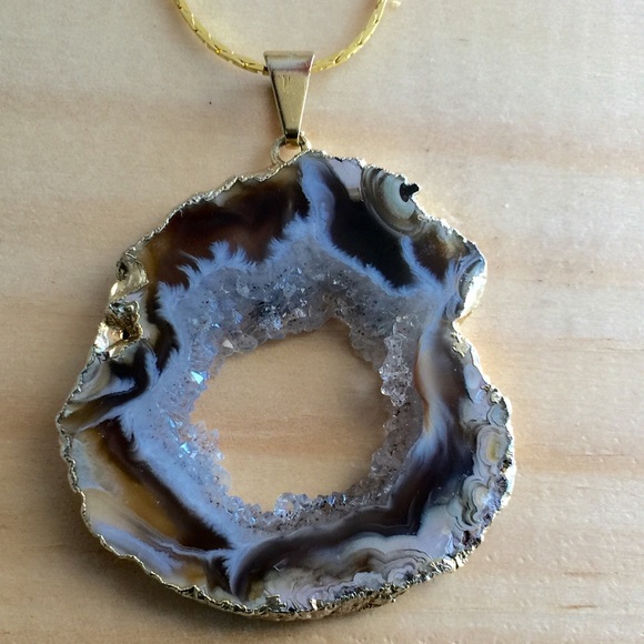 Agate Druzy Slice Gold Plated Necklace