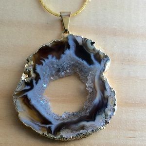 Agate Druzy Slice Gold Plated Necklace