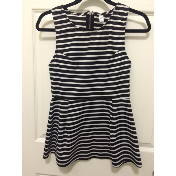 Black and white striped peplum top
