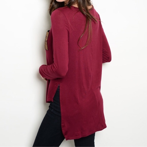 Gold Accent Pocket Burgundy Top - Picture 2 of 4