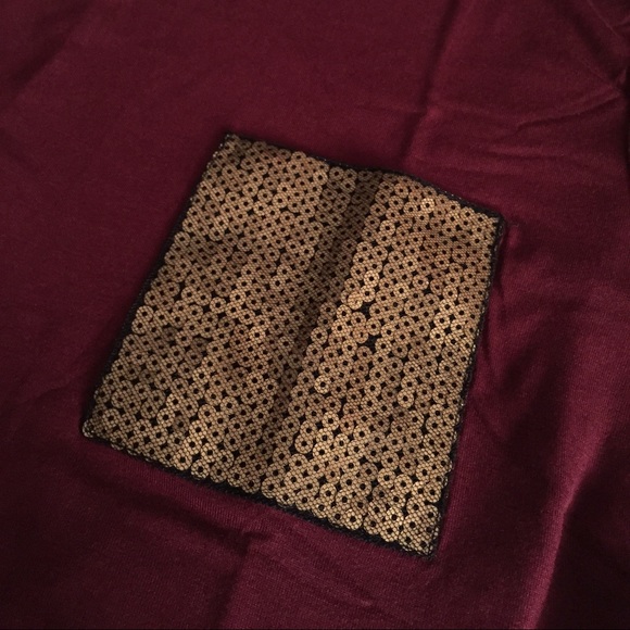 Gold Accent Pocket Burgundy Top - Picture 3 of 4