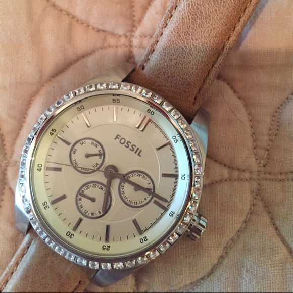 Tan & Silver NEW Fossil Watch