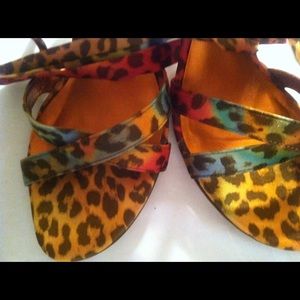 Multi color animal print tie sandals