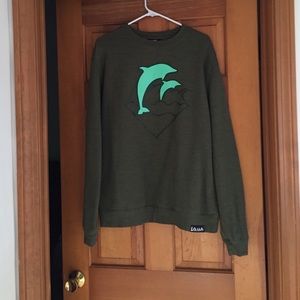 Dark Green Pink Dolphin Crew Neck