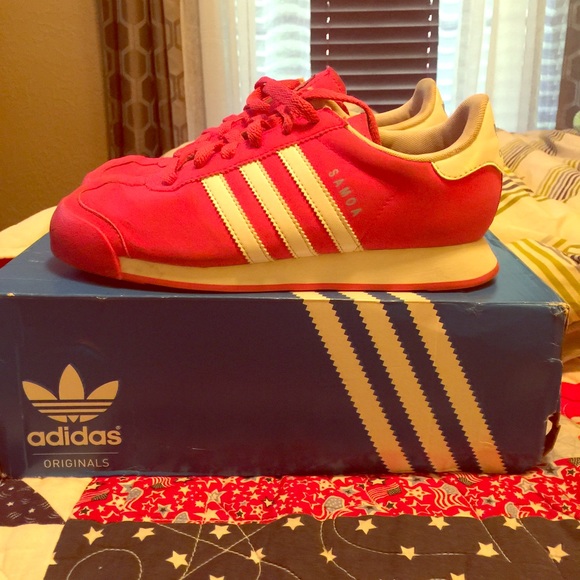 Pink and White Adidas Samoa's