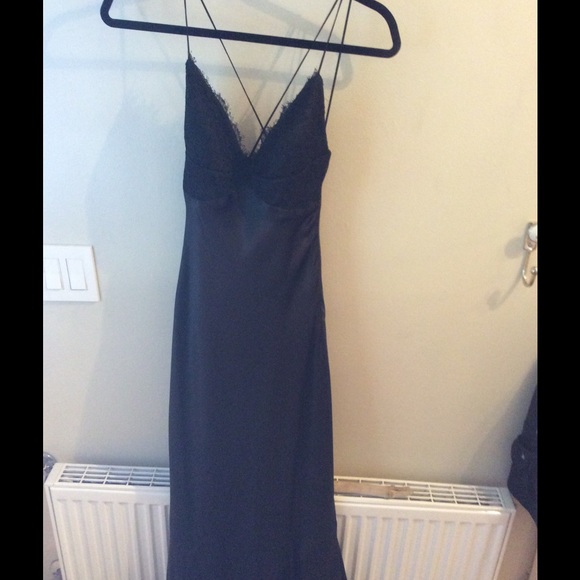 Floor length black satin and lace dress ✨