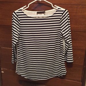 Navy blue/white striped quarter sleeve shirt