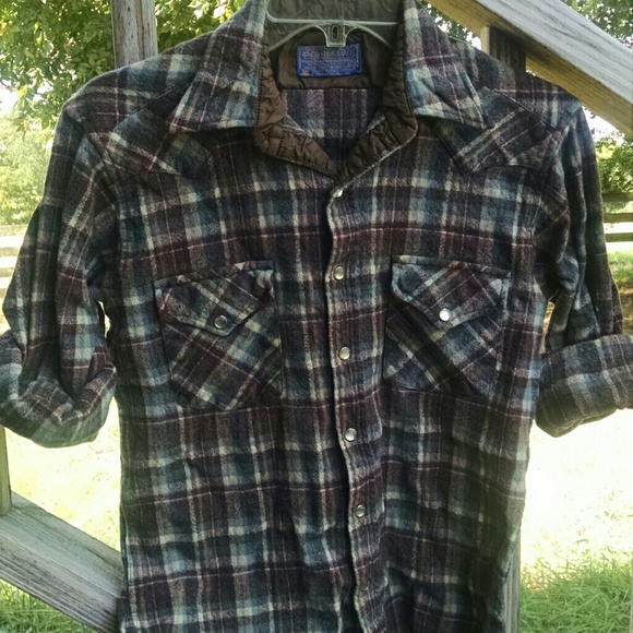 Vintage Pendleton Virgin Wool Plaid Pearl Snap