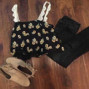 Sunflower print crop top