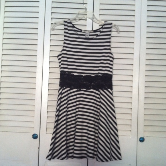 b&w striped dress with lace midriff