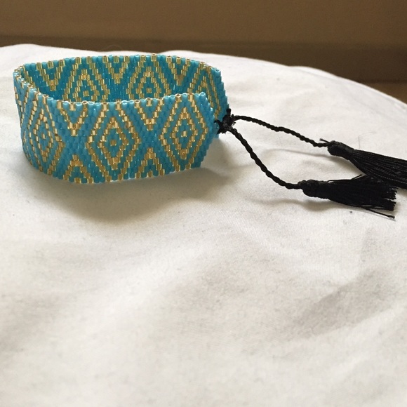 Handmade blue/gold beaded bracelet from Taiwan