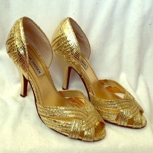 Gold snakeskin pee toe heels