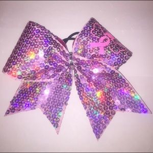 Sequined cheer bow breast cancer awareness