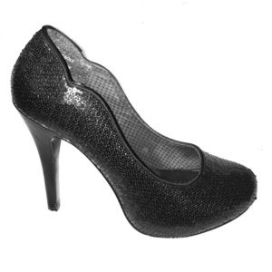 Black sequin pumps