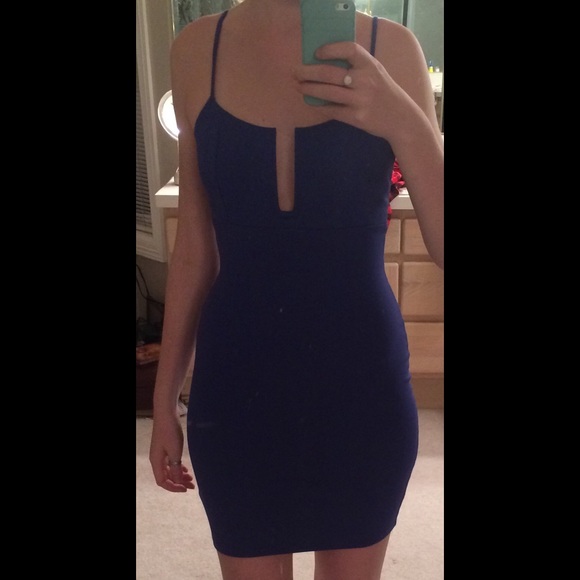 Formal Blue Low cut bodycon dress, New Year's Eve - Picture 2 of 4