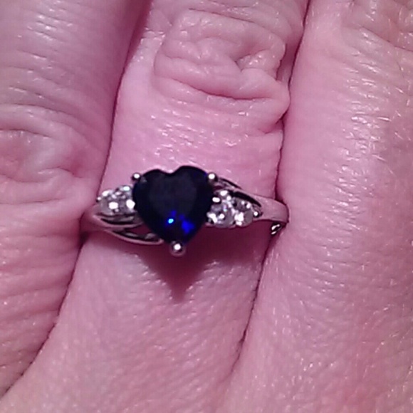Heart shaped cz diamond and sapphire ring.