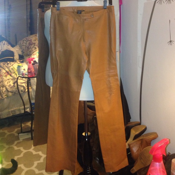 Tan Leather Boot Cut Pants