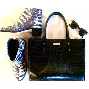 Kate Spade Black Leather Croc Embossed Bag