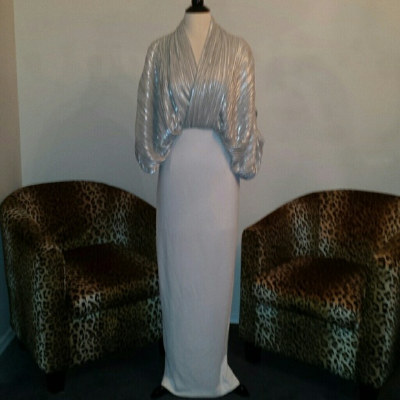 Gorgeous 3/4 sleeve silver top white maxi dress
