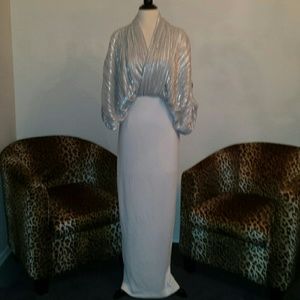 Gorgeous 3/4 sleeve silver top white maxi dress