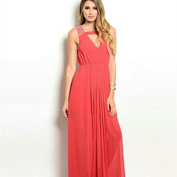 Coral v-neck Maxi