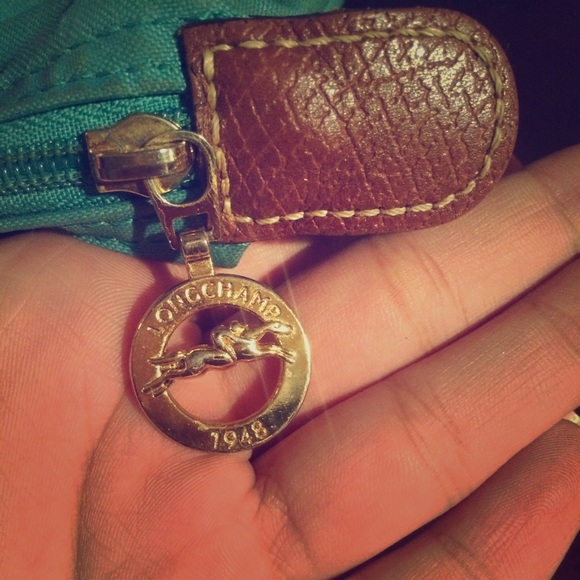 Long champ large tote bag, elegant turquoise color