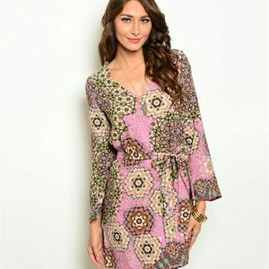 Retro print V-neck dress
