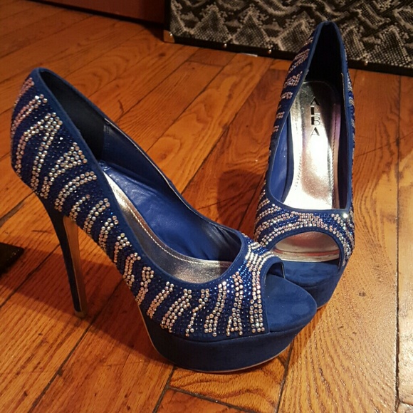 New blue suede heels with blue and silver stones