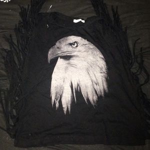 Fringed black and white eagle tee