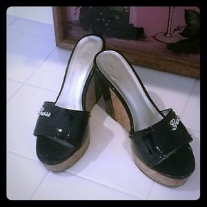 Guess Black true patent Wedges