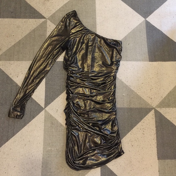 One Shoulder Gold Glitter Dress