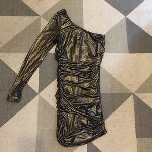 One Shoulder Gold Glitter Dress