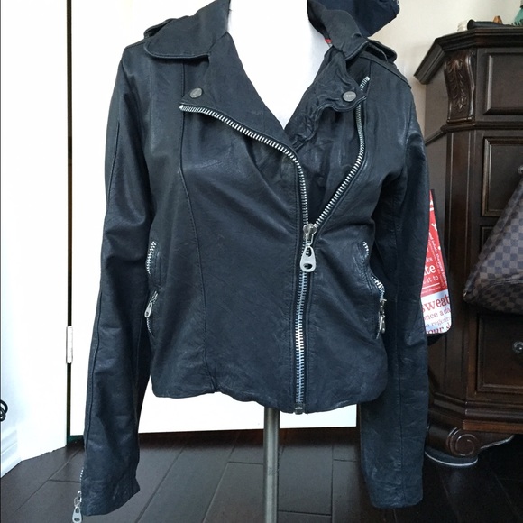 Doma black leather moto jacket S/M - Picture 2 of 3
