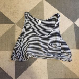 Navy Blue & White Stripe Crop Tank with Pocket