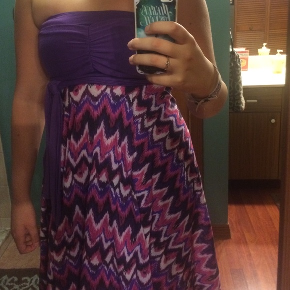 Knee length pink purple and white sundress