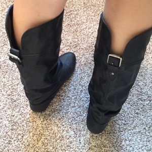 Black boots with buckle on the back!