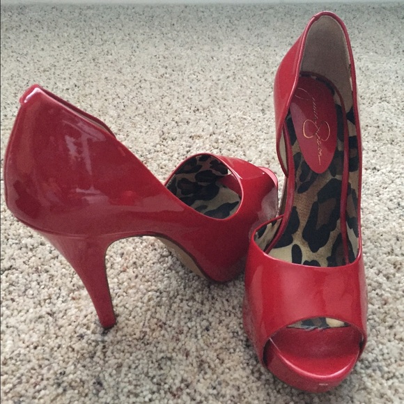 Red Jessica Simpson patent leather high heels