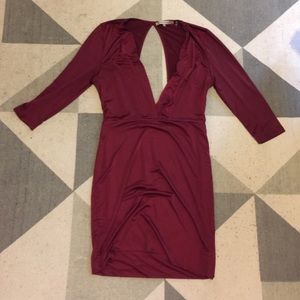 Red Sexy Silk V Neck Dress