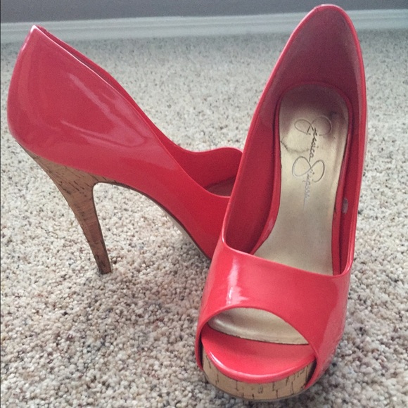 Jessica Simpson coral high heels