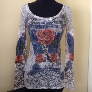 Guess Sheer Graphic Long Sleeve