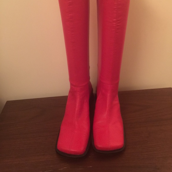 Italian red leather boots, size 7
