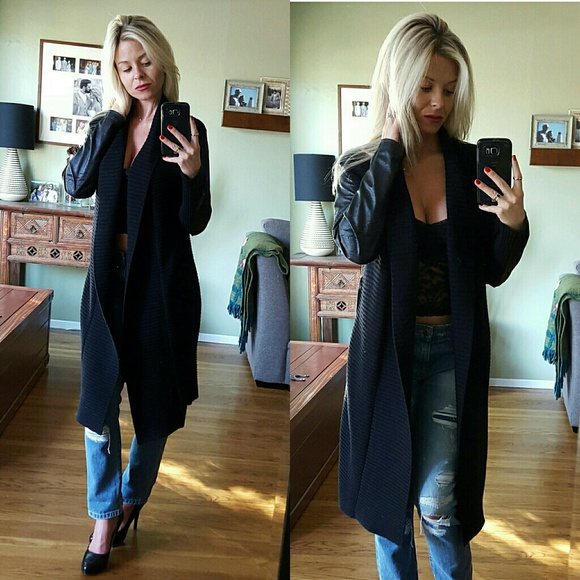 RESERVED Black Ribbed Open Sweater - Picture 3 of 4