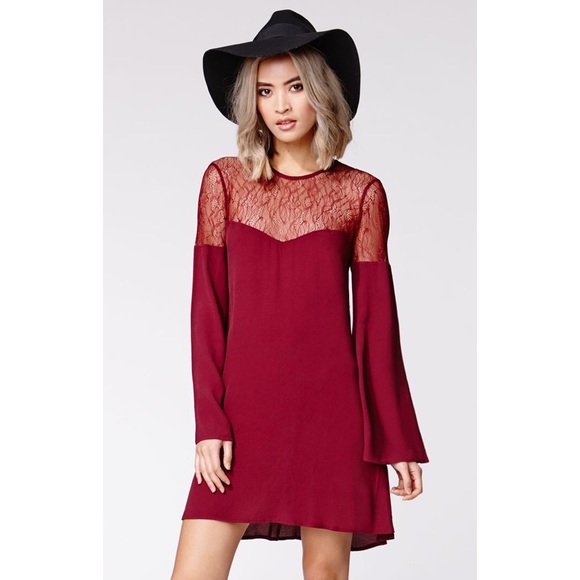 Kendall and Kylie maroon lace dress
