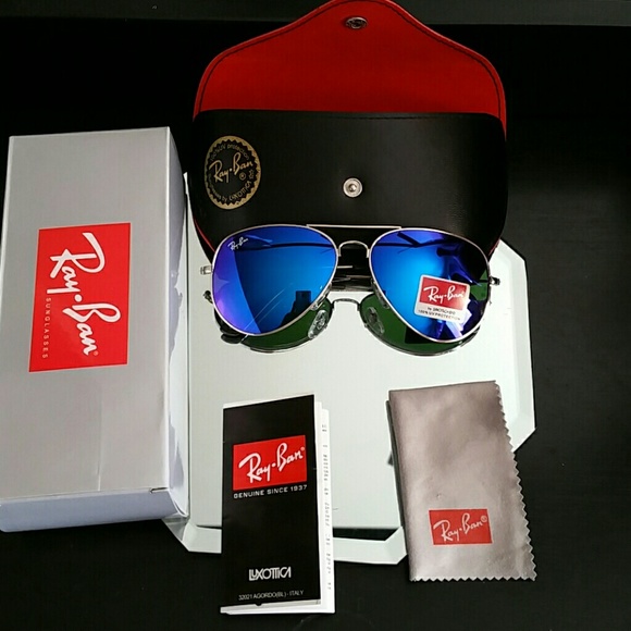 58mm ray-ban aviator silver frame blue lens