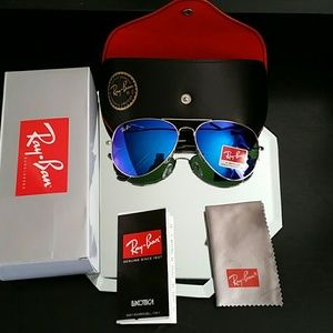 58mm ray-ban aviator silver frame blue lens