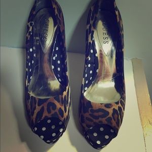 Guess Leopard Print Peep Toe Pumps