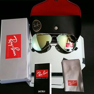 58mm ray-ban aviator silver frame green lens