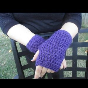 Purple Crochet Fingerless Gloves - handmade
