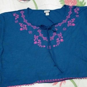Blue with pink crop top