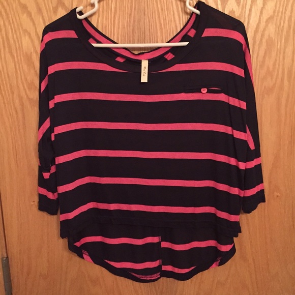 Navy blue and pink striped top
